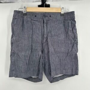Perry Ellis Mens Linen Blend Stretch Elastic Waist Shorts Blue Size M 0859